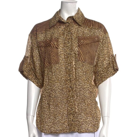 ZIMMERMANN Empire Leopard Print Button-Up Cuffed Shirt Zimmermann Sz 0 - Picture 3 of 10